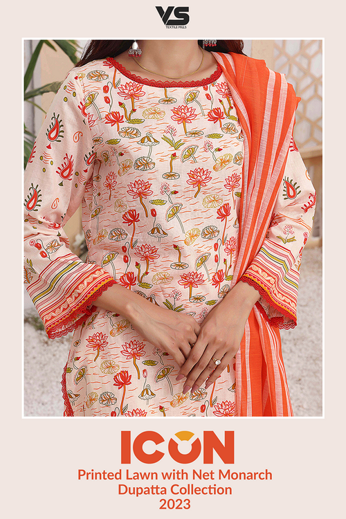 ICON Printed Lawn Collection With Net Monarck Dupatta