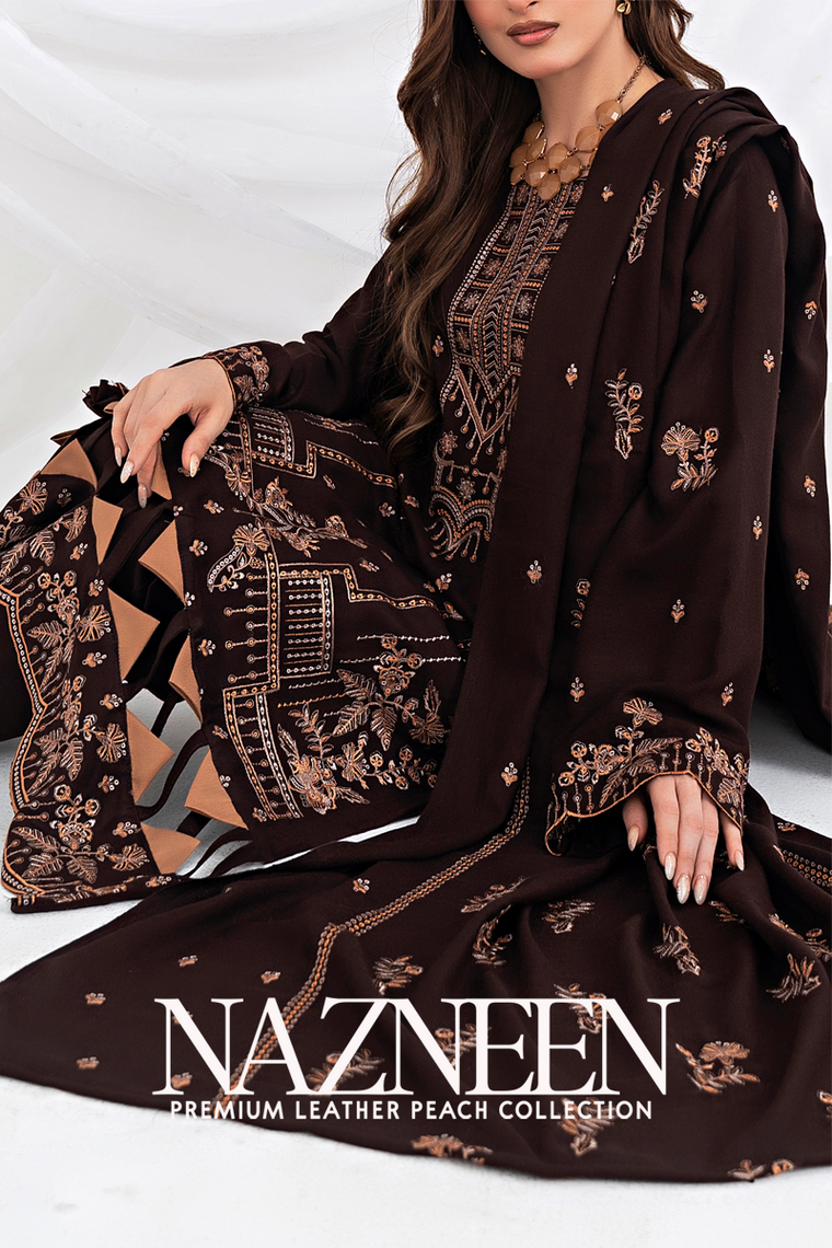 Nazneen Leather Peach Embroidered Winter Collection 2024 – VS Textile