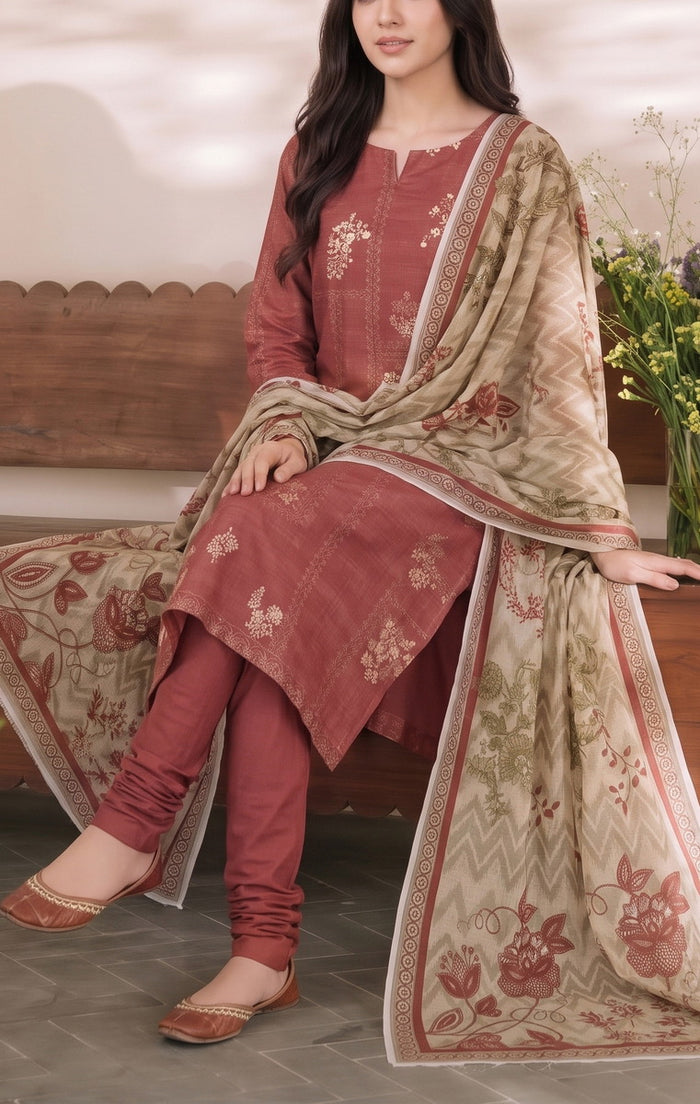 Shahkar Printed 3 Pcs Unstitch Khaddar D-1007