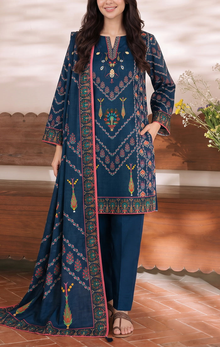 Shahkar Printed 3 Pcs Unstitch Khaddar D-1017